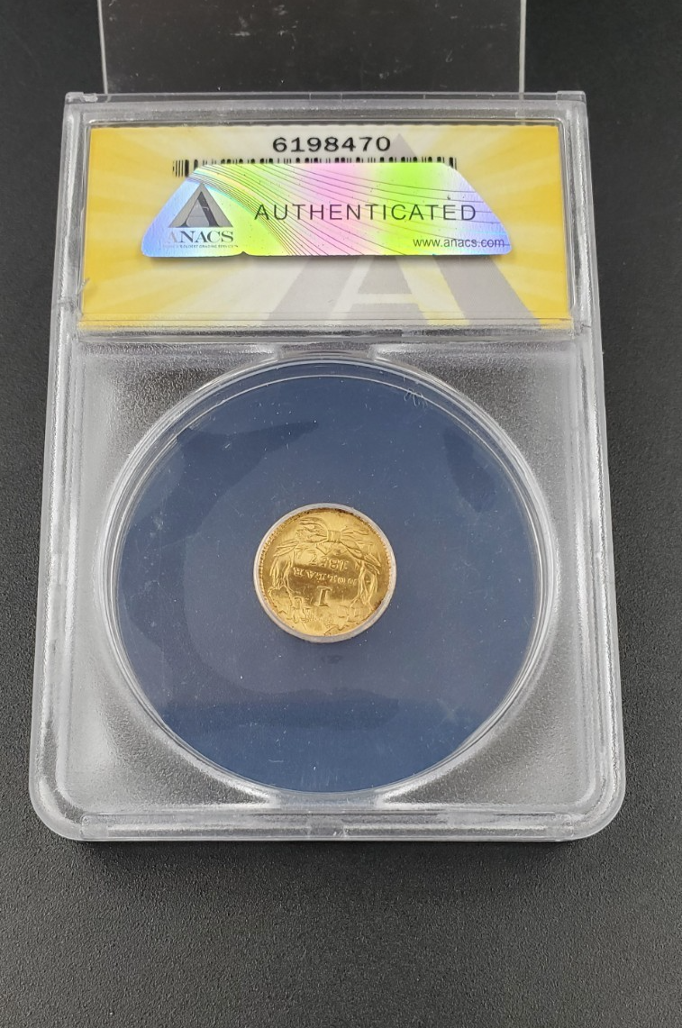 1857 Type 3 Princess Head Gold G$1 Dollar Coin ANACS AU Details Damaged Bent