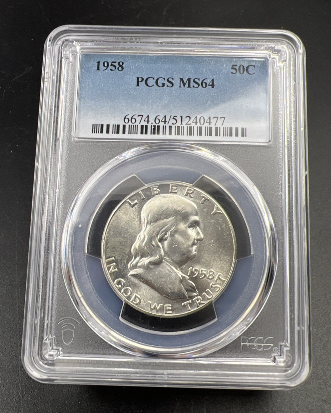 1958 P 50c Franklin Silver Half Dollar Coin PCGS MS64 CH BU Reverse Toner #77
