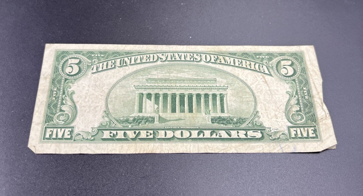 1953 A $5 USN United States Note Red Seal Bill Neat Serial # VG Circ #996