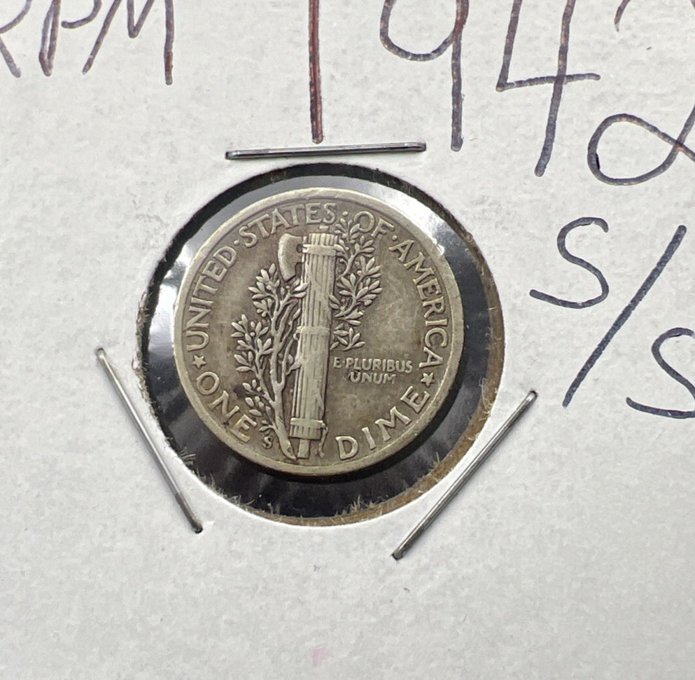 1942 S S/S 10c RPM Mercury Dime RPM West Variety Very Fine Circ Nice toning