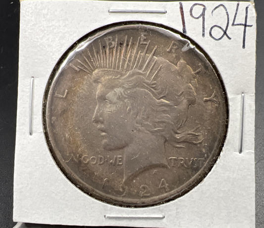 1924 $1 Peace Silver Dollar Coin CH XF Neat Toning Toner Circ