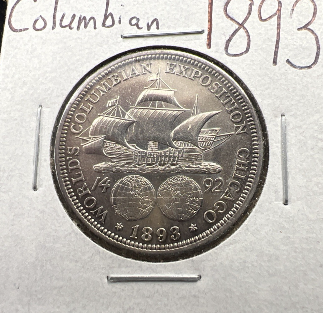 1893 50c Columbian Silver Half Dollar Coin AU About UNC