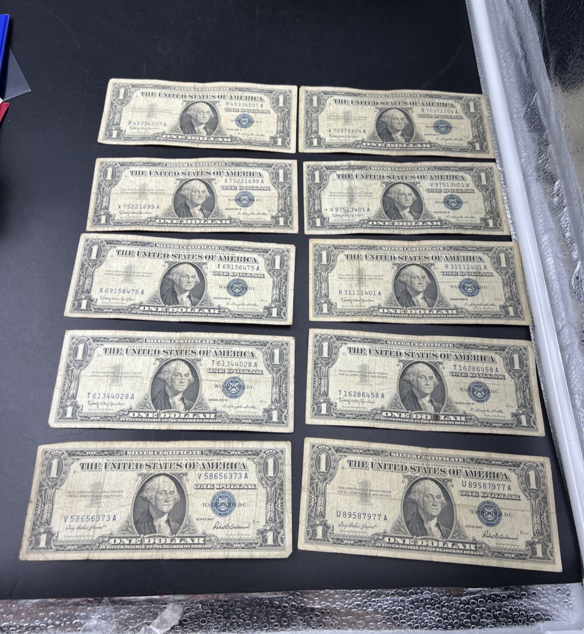 Lot of 10 1957 $1 One Dollar Silver Certificate Blue Seal Notes G / VG #373