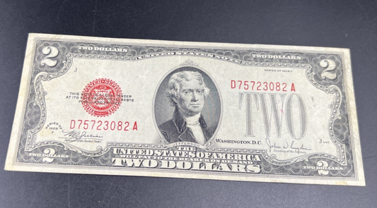 1928 F $2 USN United States Note Two Dollar Bill Red Seal VF Very Fine Circ #82