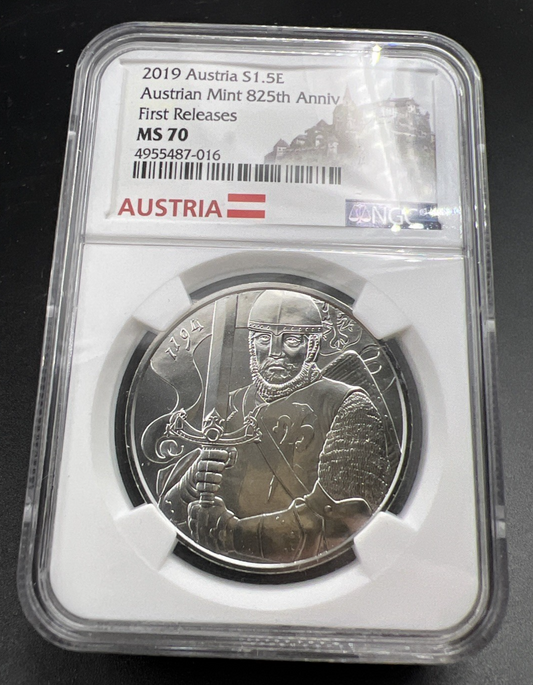 2019 Austria King Leopold V 1 oz Silver 825th Anniversary NGC MS70