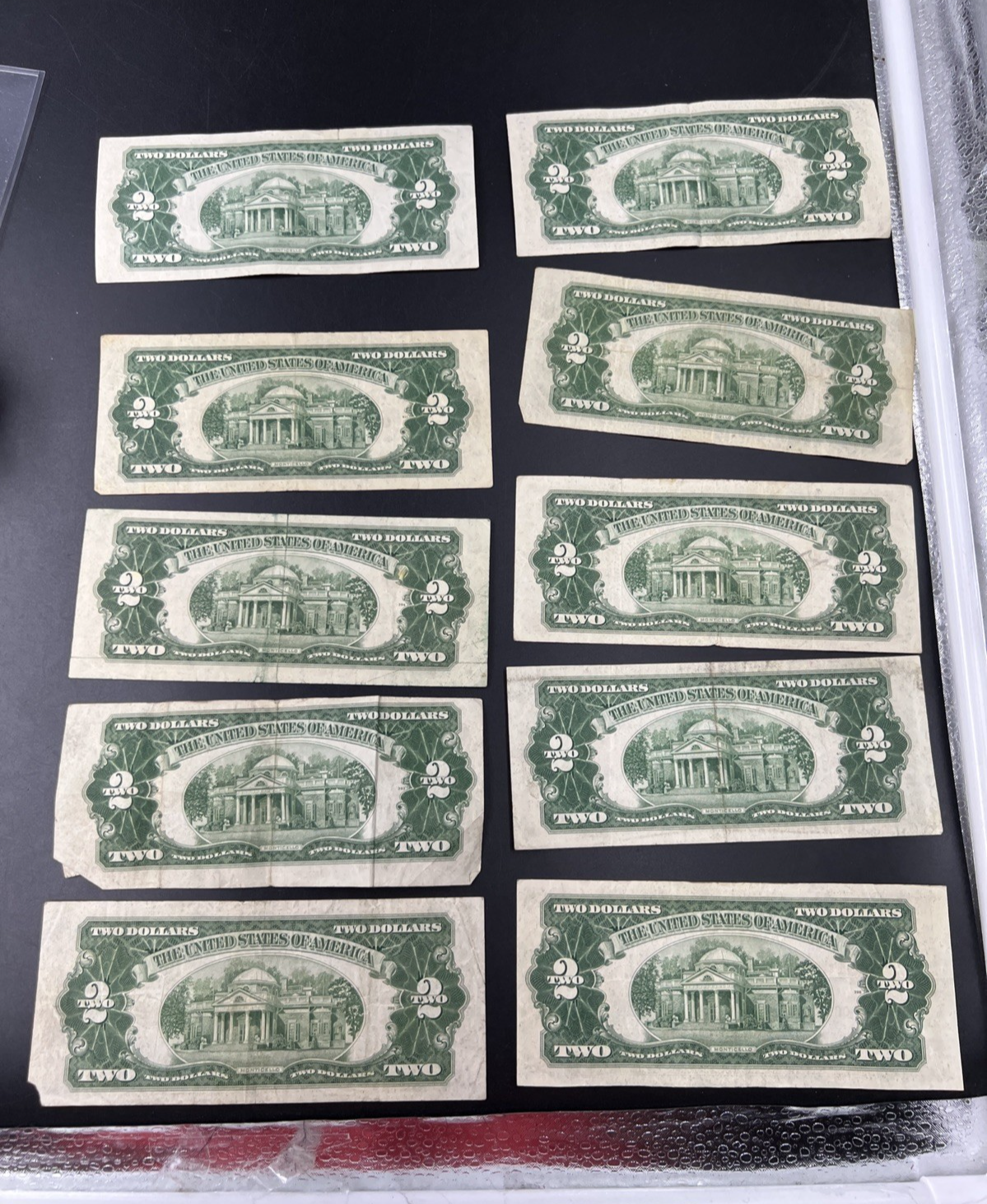 Lot of 10 1953 $2 USN Red Seal Legal Tender Bills VG Very Good + Circ #966