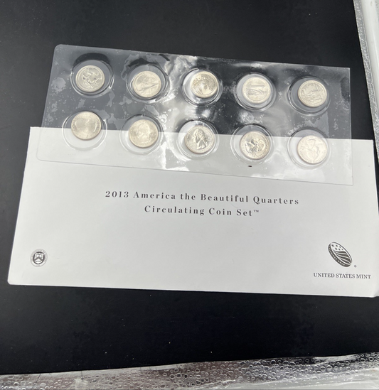 2013 P & D US Mint America the Beautiful Uncirculated 10 Coin ATB BU Quarter Set