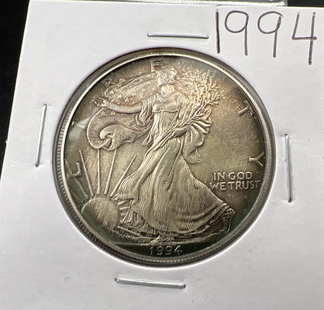 1994 1 Oz ASE American Silver Eagle Coin BU UNC Neat Toning Toner