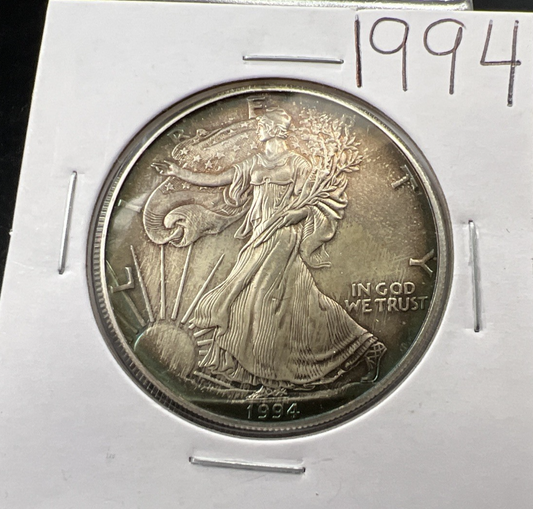 1994 1 Oz ASE American Silver Eagle Coin BU UNC Neat Toning Toner