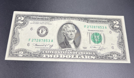 1976 $2 Two Dollar Bicentennial FRN Federal Reserve Note CH AU #53