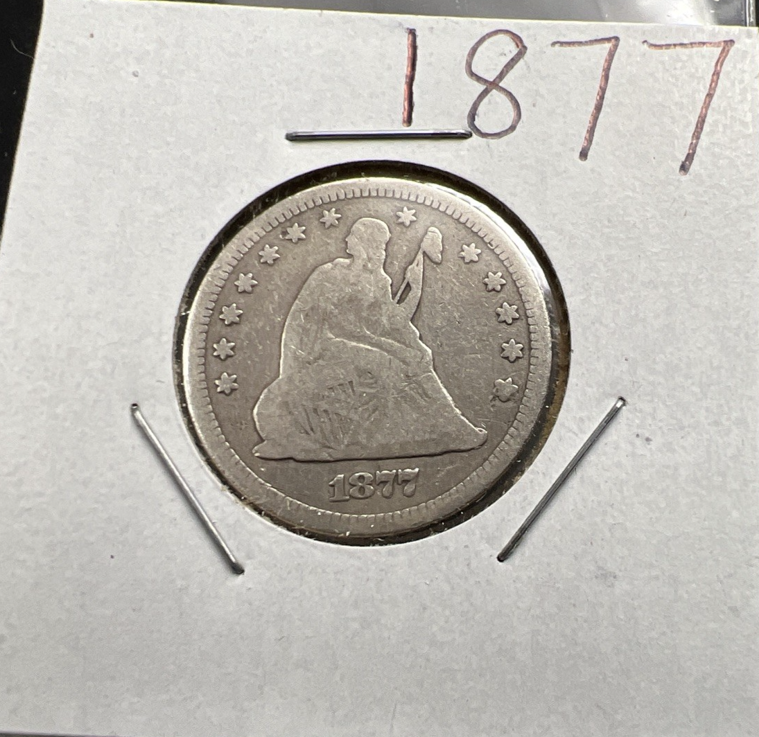 1877 Seated Liberty Silver Quarter Coin Choice AG About Good / Good