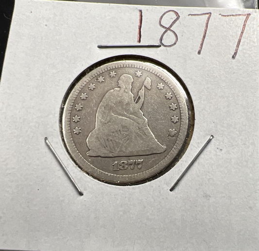 1877 Seated Liberty Silver Quarter Coin Choice AG About Good / Good