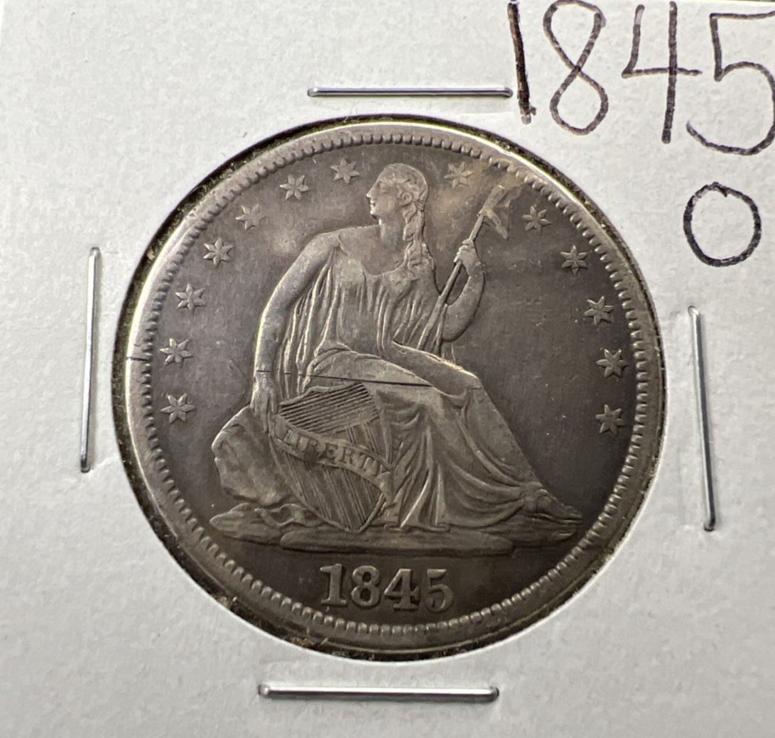 1845 O 50c Seated Liberty Half Dollar Coin CH VF Details Scratch