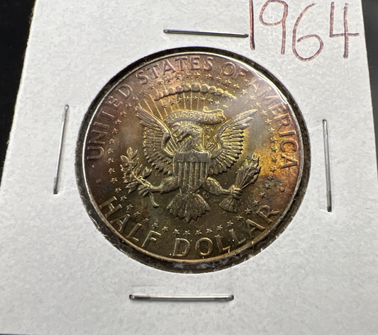 1964 50c Kennedy Silver Half Dollar Coin PQ Amber Toning Obverse CH AU SK#1a