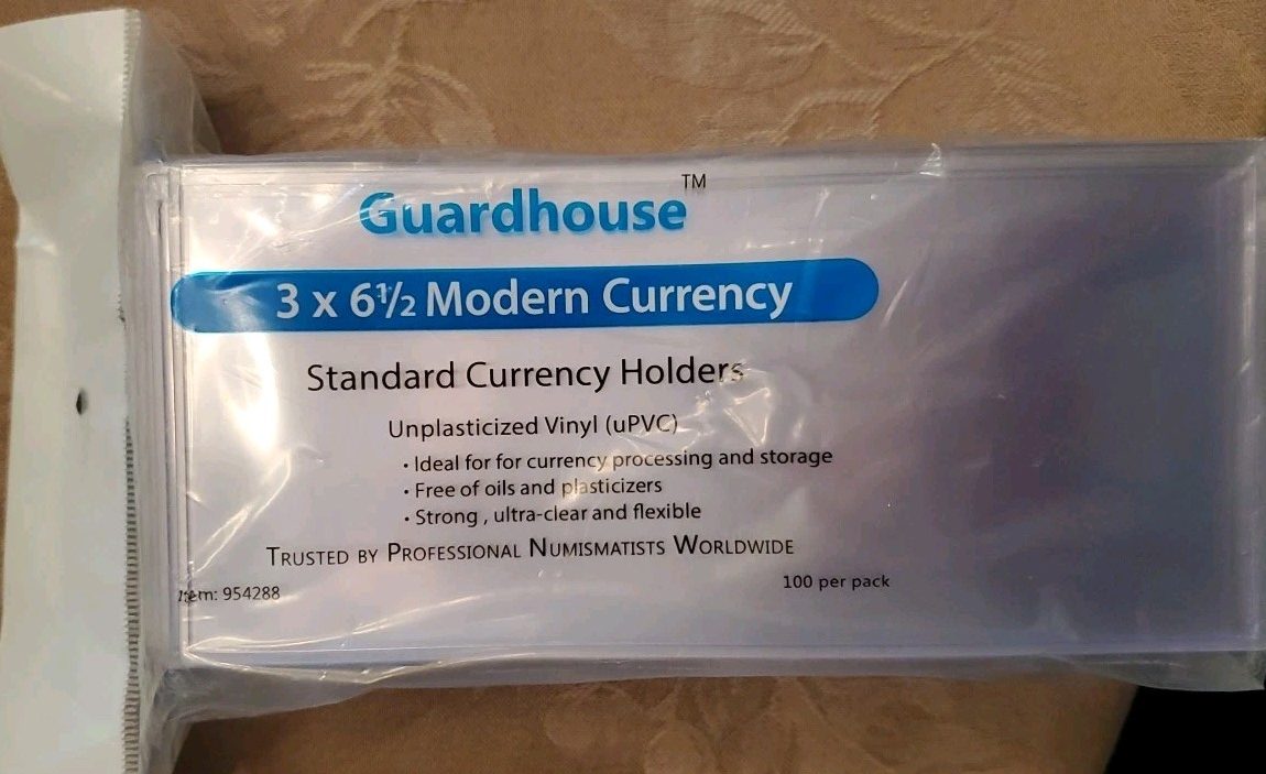 Guardhouse 100 Package Modern Currency Holders 3 x 6 1⁄2 Unplasticized Vinyl