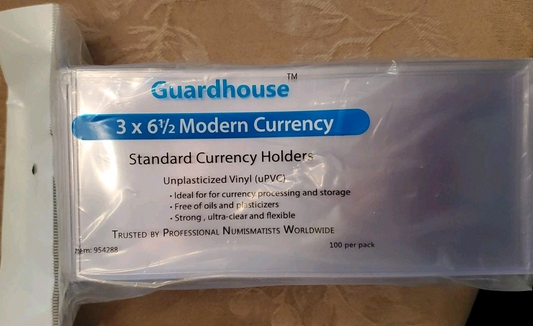 Guardhouse 100 Package Modern Currency Holders 3 x 6 1⁄2 Unplasticized Vinyl
