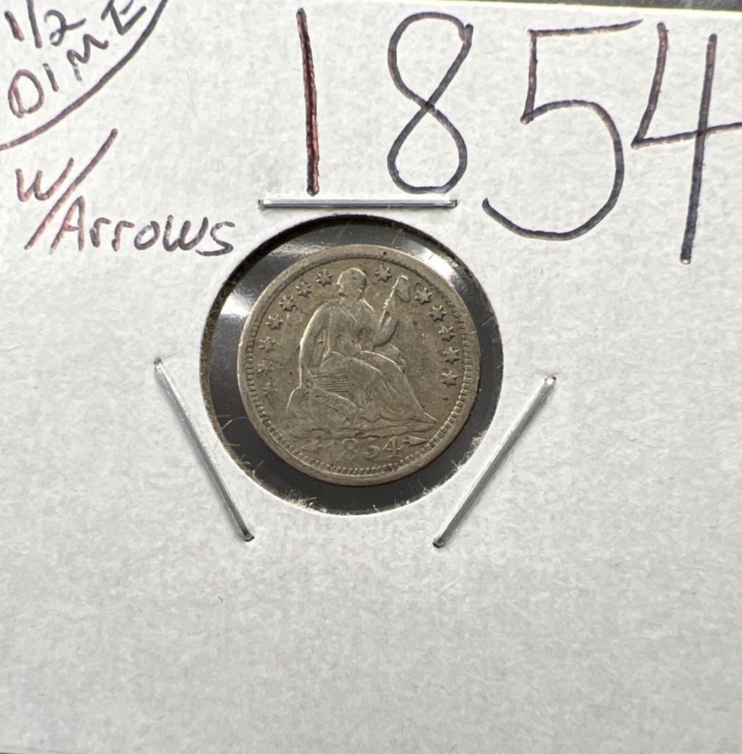 1854 With Arrows 5c Seated Liberty Silver Half Dime VF Very Fine Circ