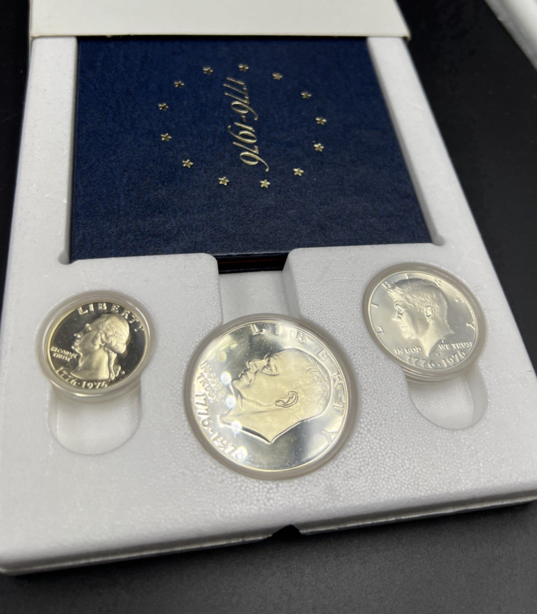 1776 - 1976 S US Mint Proof Silver Bicentennial 3 Coin Set 40% Silver w/ Box S#3