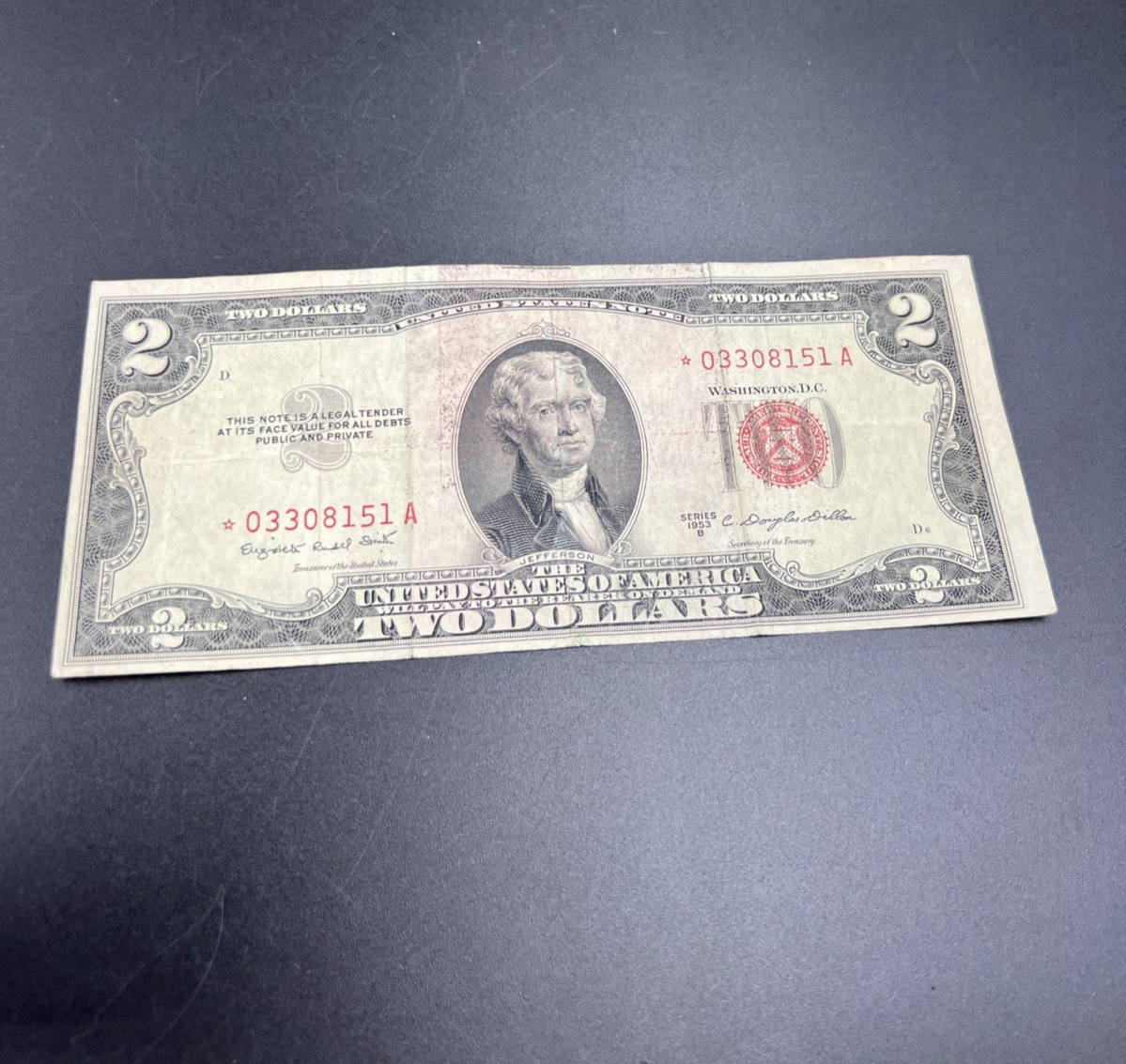 1953 B * Star $2 Two Dollar USN Red Seal Good / VG Circ #151