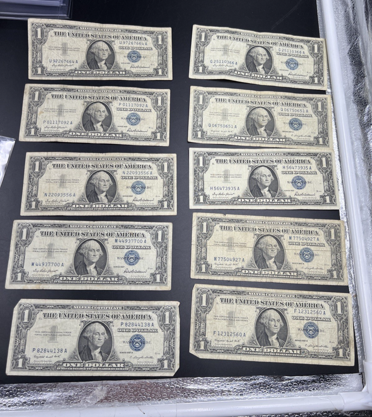 Lot of 10 1957 $1 One Dollar Silver Certificate Blue Seal Notes G / VG #138