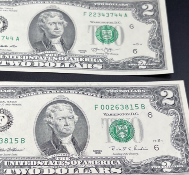 $2 Bill Collector's Set 1976 1995 2013 Federal Reserve Notes AU / UNC Conditions