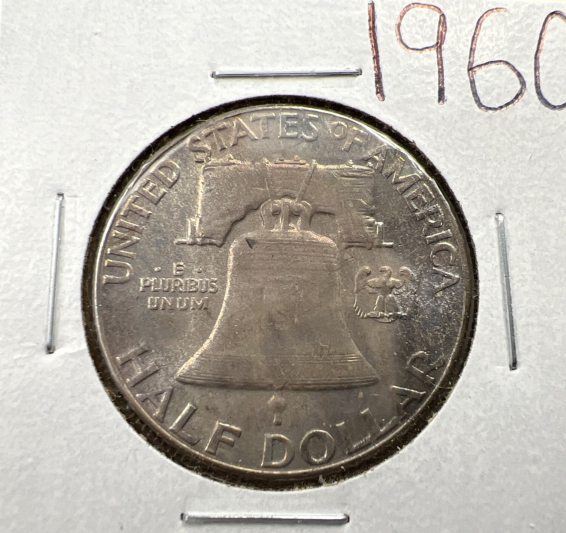 1960 P Franklin Half Dollar Silver Coin Choice BU UNC Neat Toning Reverse #B