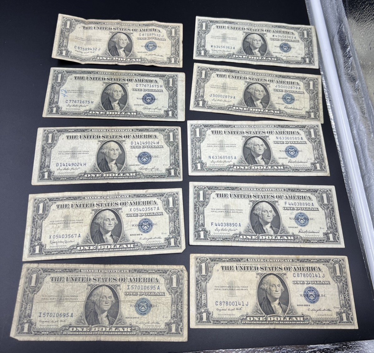 Lot of 10 1957 1935 $1 One Dollar Silver Certificates Very Circulated #695