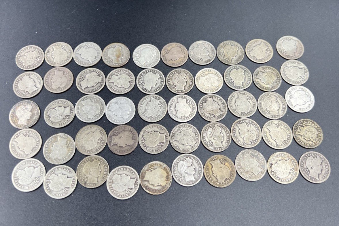 50 Coin Barber 90% Silver Dime Roll G-VG Good Circ Conditions SK#g