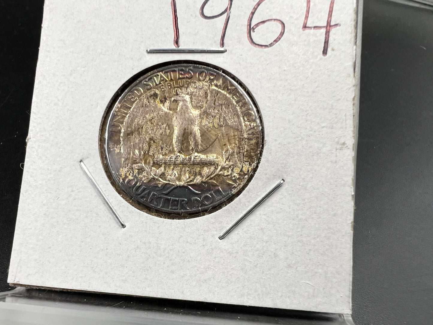 1964 25c Washington Silver Quarter Coin XF / AU Neat Toning Toner
