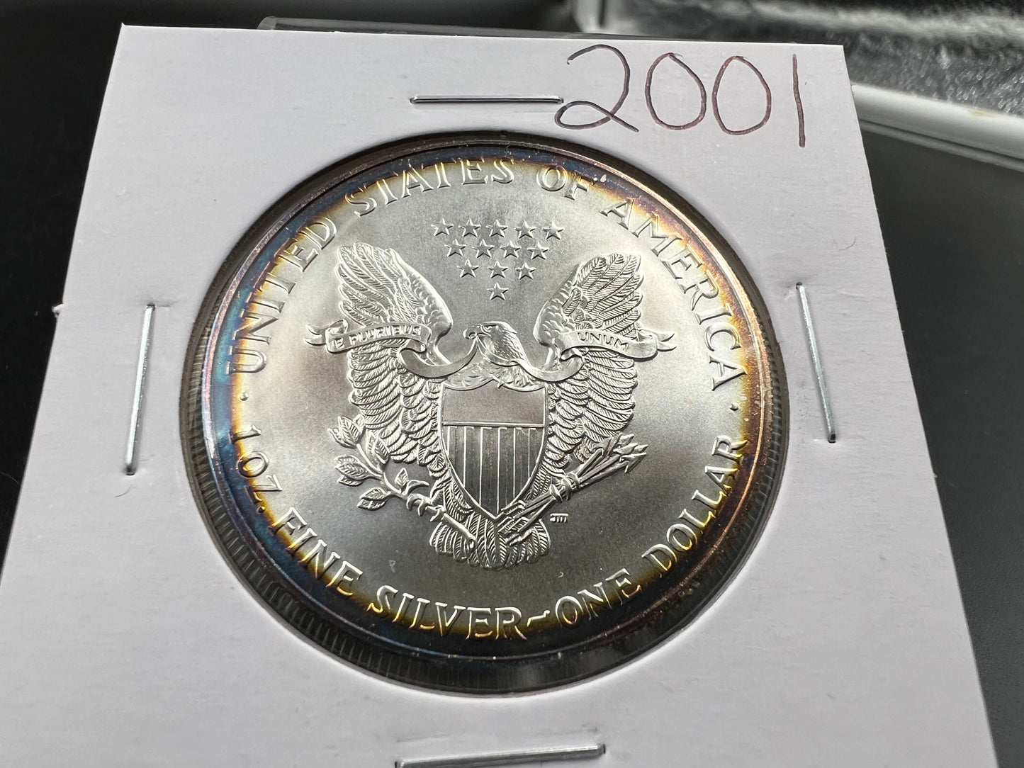 2001 1 oz ASE American Silver Eagle Coin .999 GEM BU Halo Toning Reverse SK#a