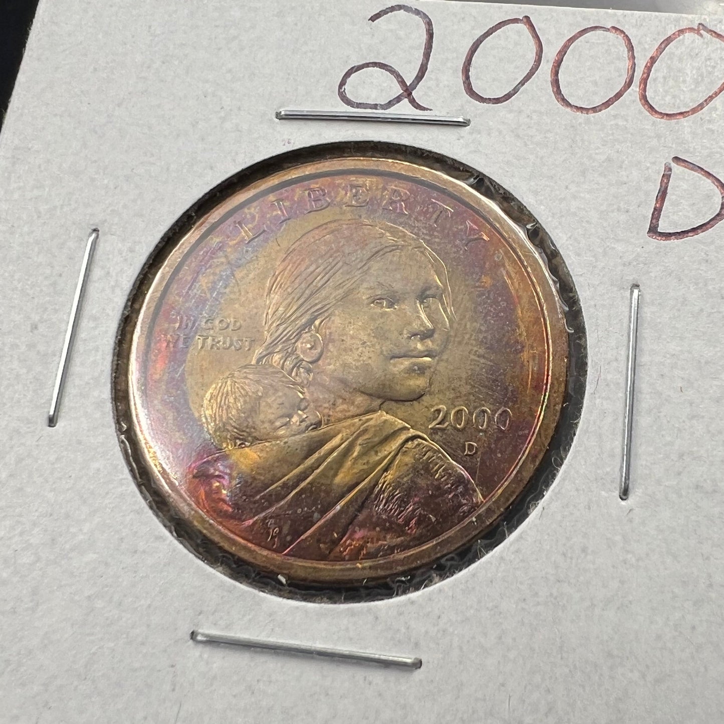 2000 D $1 Sacagawea Dollar Coin Gorgo PQ Purple toning obverse CH BU