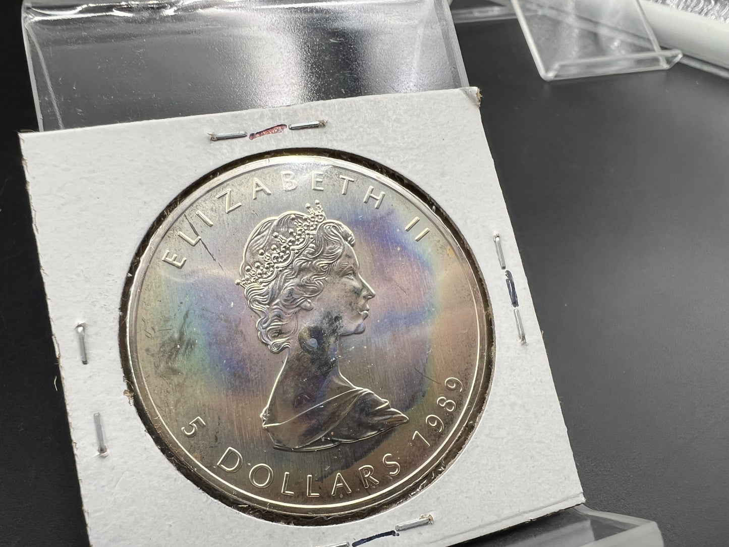 1989 1 oz .9999 Ultra Fine Canada Silver Maple Leaf Coin GEM UNC PQ Toning Toner sk#b