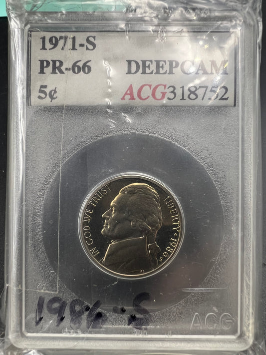 Accugrade Error Slab 1986 S 5c 1971 S 5c PR-66 Holder Proof Jefferson Nickel