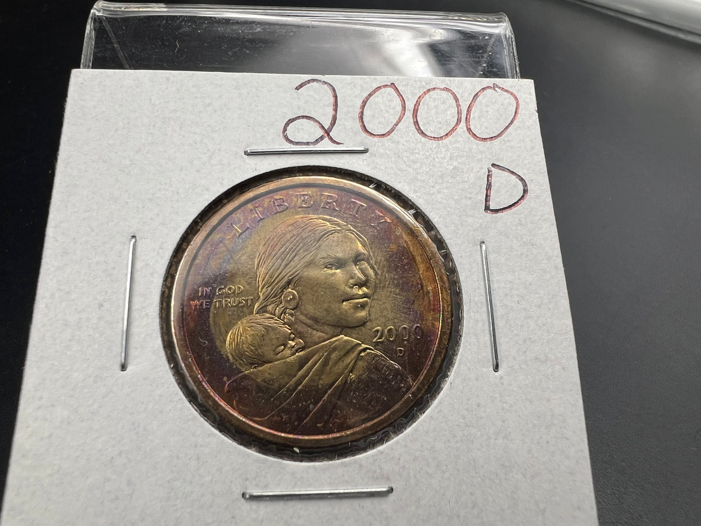 2000 D $1 Sacagawea Dollar Coin Gorgo PQ Purple toning obverse CH BU