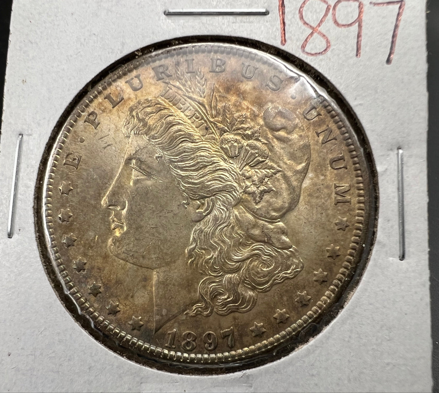1897 $1 Morgan Silver Dollar Coin AU About UNC Neat Toning Toner