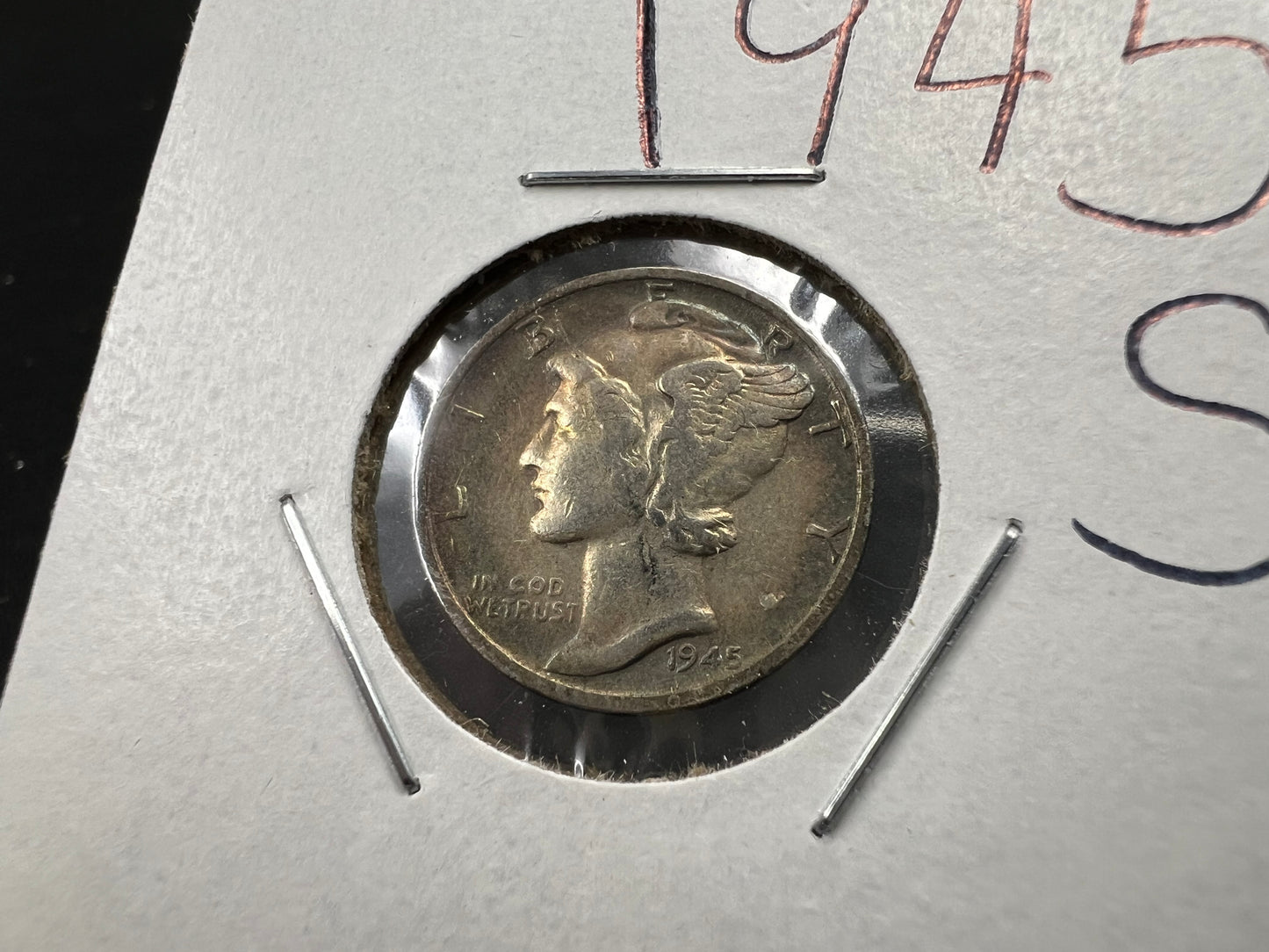 1945 S 10c Mercury Dime Coin XF / AU Neat Toning Toner #B
