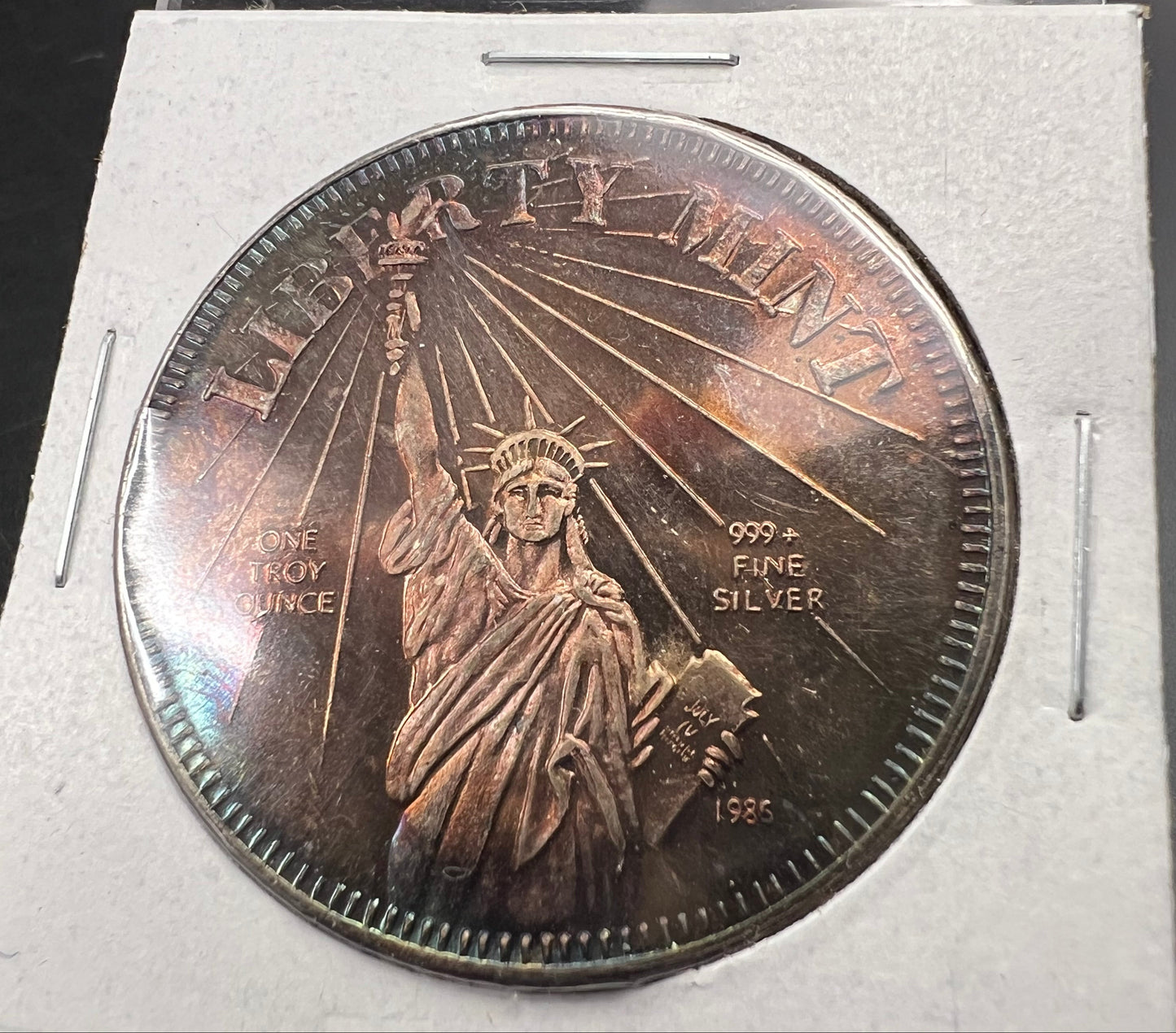 1986 Statue of Liberty 1 Oz Silver Art Round PQ Toning Toner Gem UNC