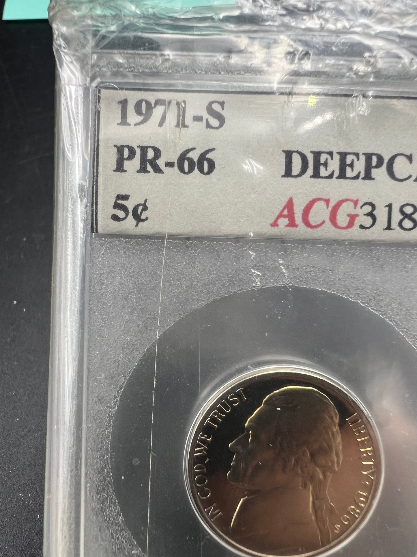 Accugrade Error Slab 1986 S 5c 1971 S 5c PR-66 Holder Proof Jefferson Nickel