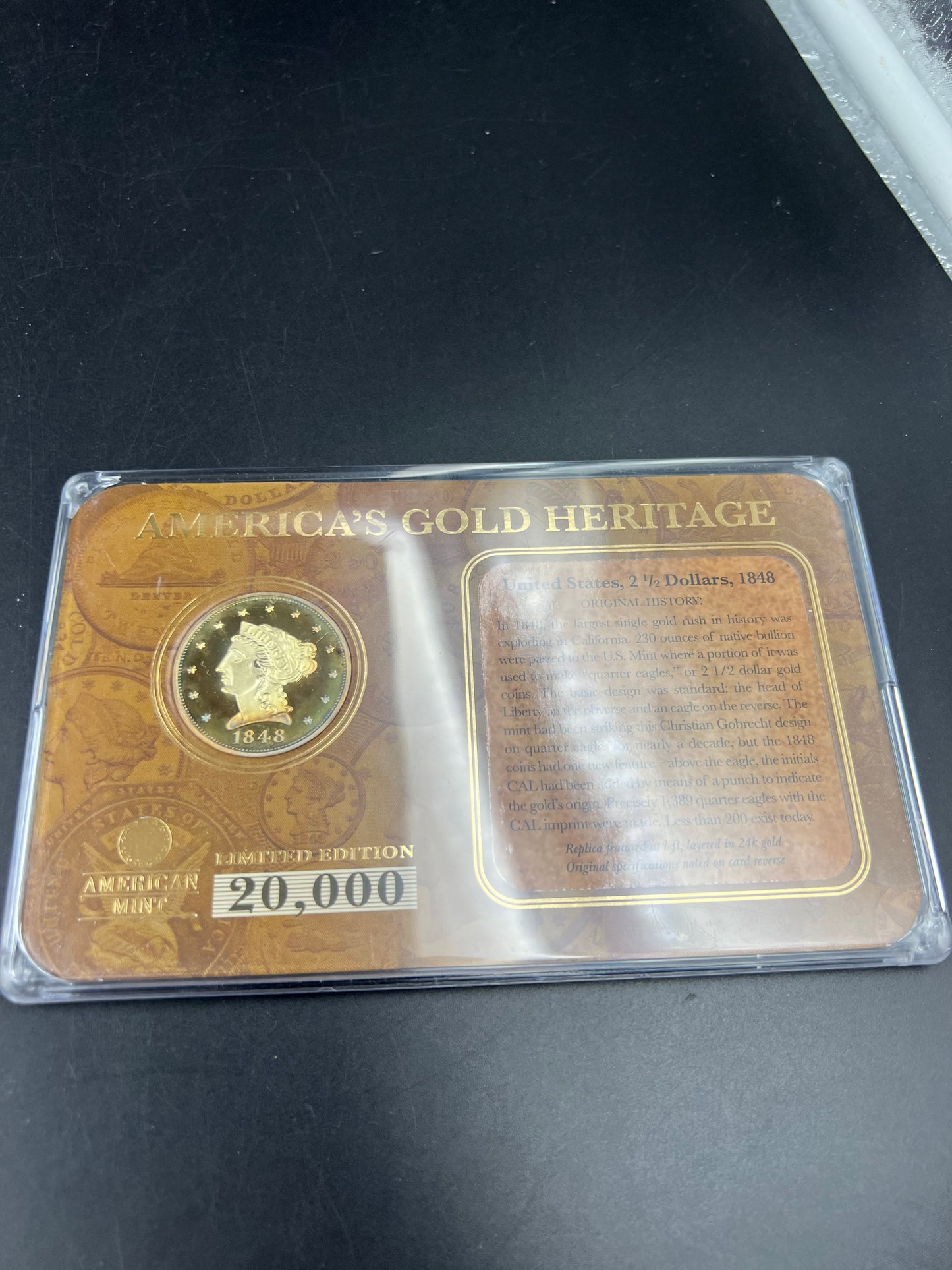 Fantasy Tribute Coin 1848 $2.5 Quarter Eagle Liberty Head - neat toning - no previous metals