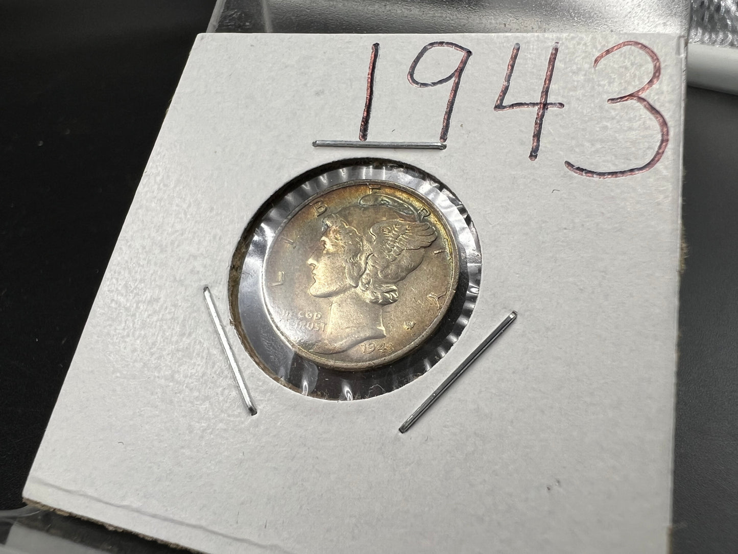 1943 P 10c Mercury Silver Dime Coin AU Neat Toning Toner SK#1a