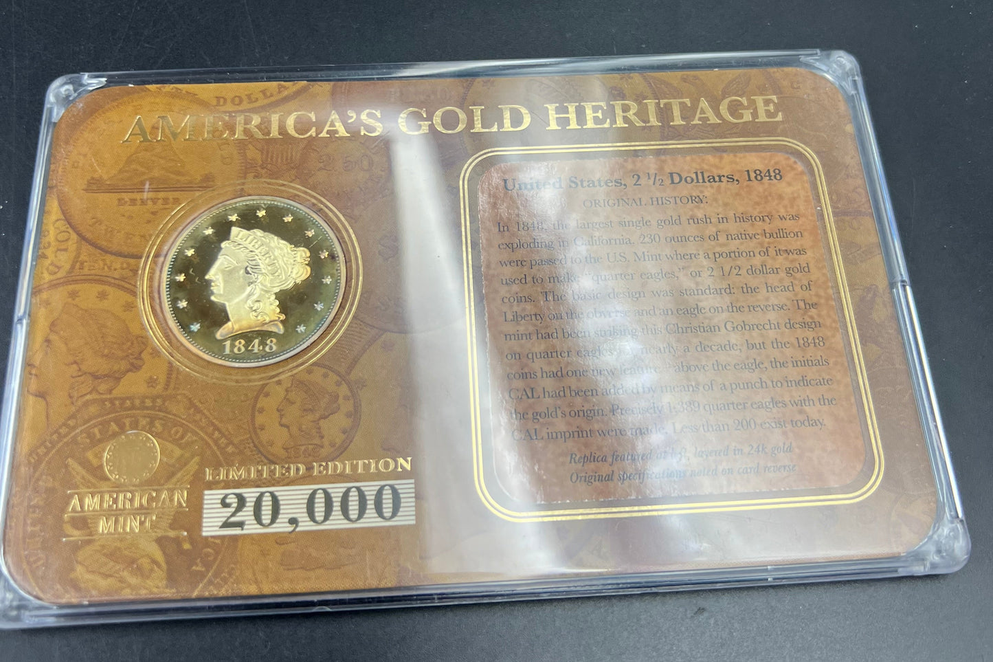 Fantasy Tribute Coin 1848 $2.5 Quarter Eagle Liberty Head - neat toning - no previous metals