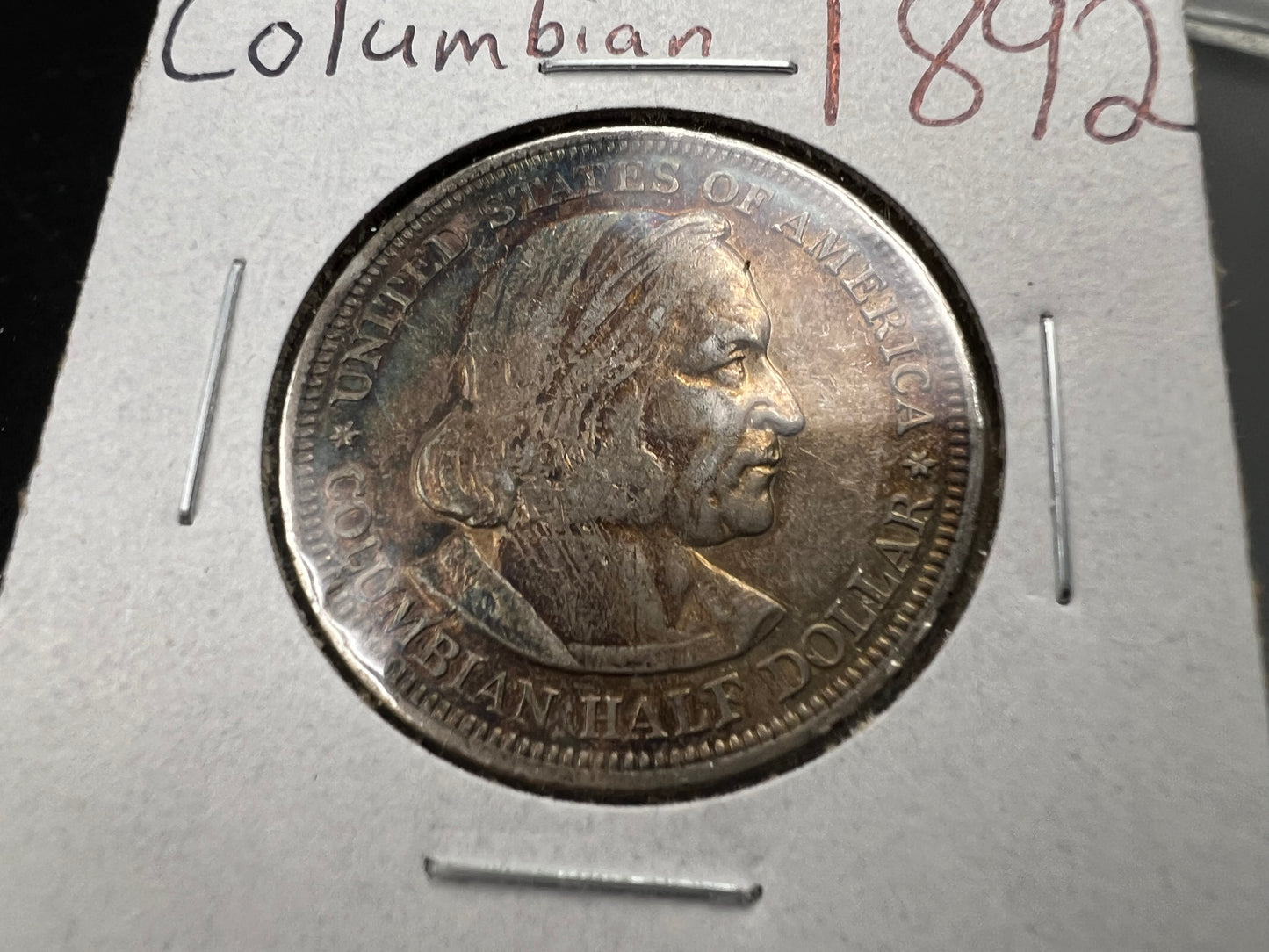 1892 50c Columbian Silver Half Dollar Coin Chicago World's Fair Commemorative Coin Neat Toning VF Very Fine Circ #a