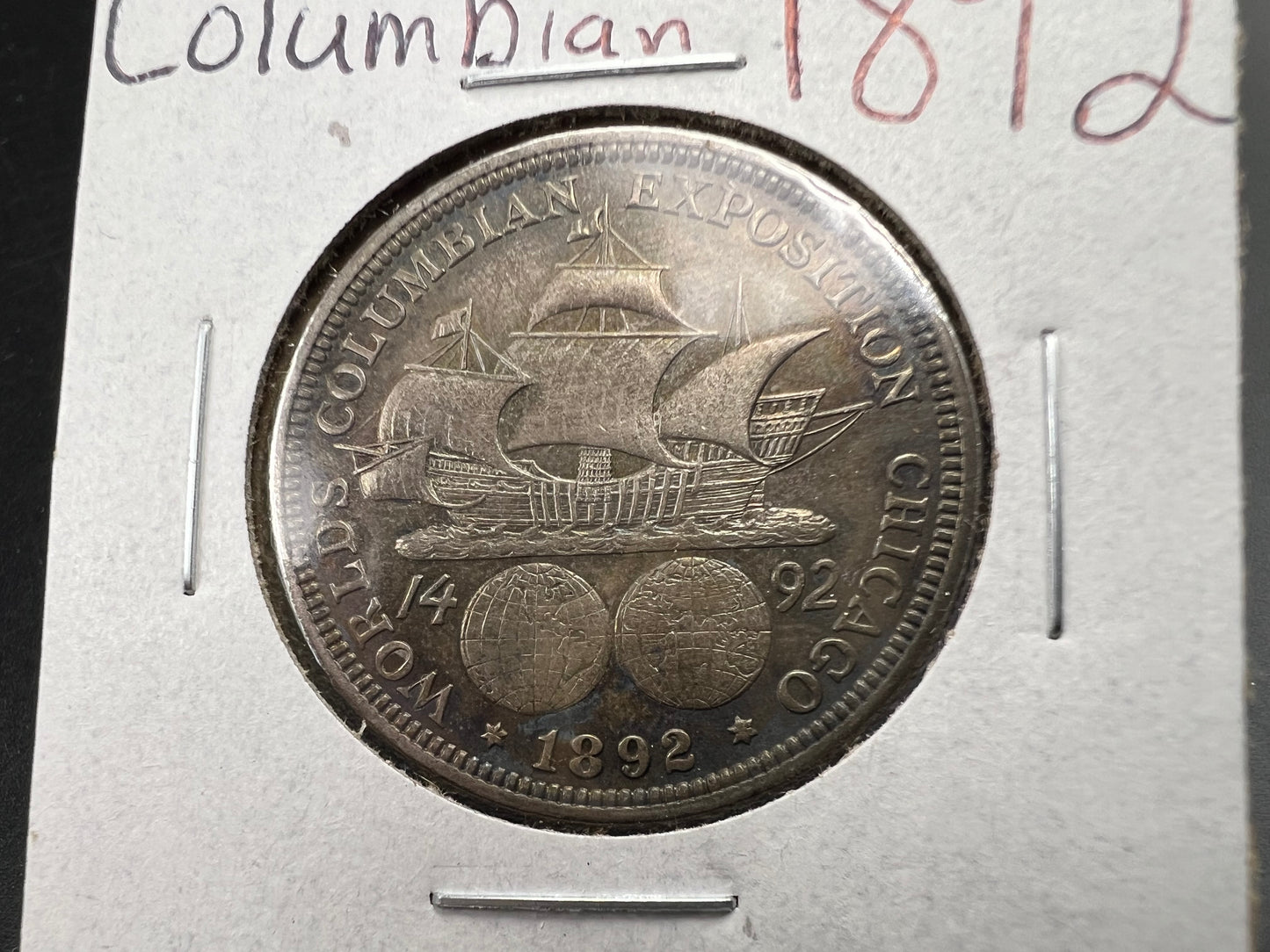 1892 50c Columbian Silver Half Dollar Coin Chicago World's Fair Commemorative Coin Neat Toning VF Very Fine Circ #b