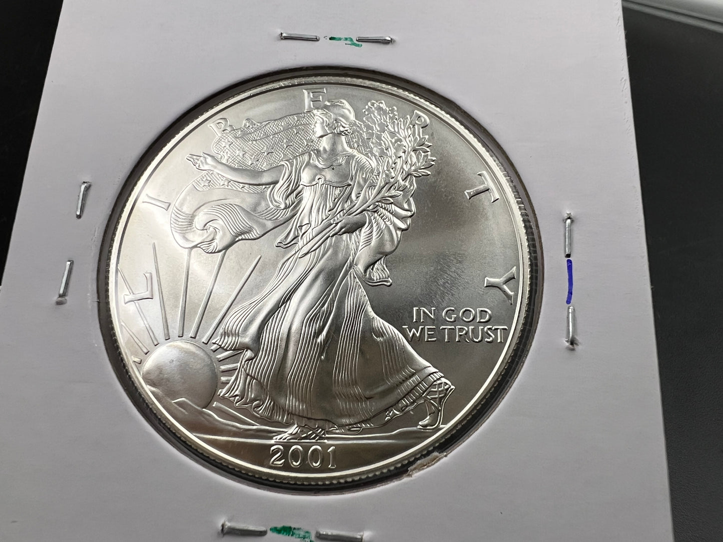 2001 1 oz ASE American Silver Eagle Coin .999 GEM BU Halo Toning Reverse SK#a