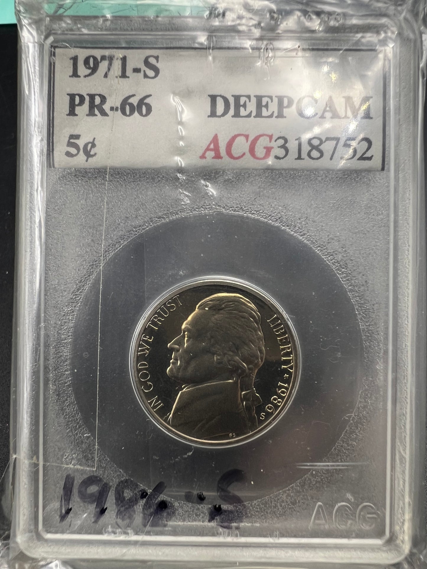 Accugrade Error Slab 1986 S 5c 1971 S 5c PR-66 Holder Proof Jefferson Nickel
