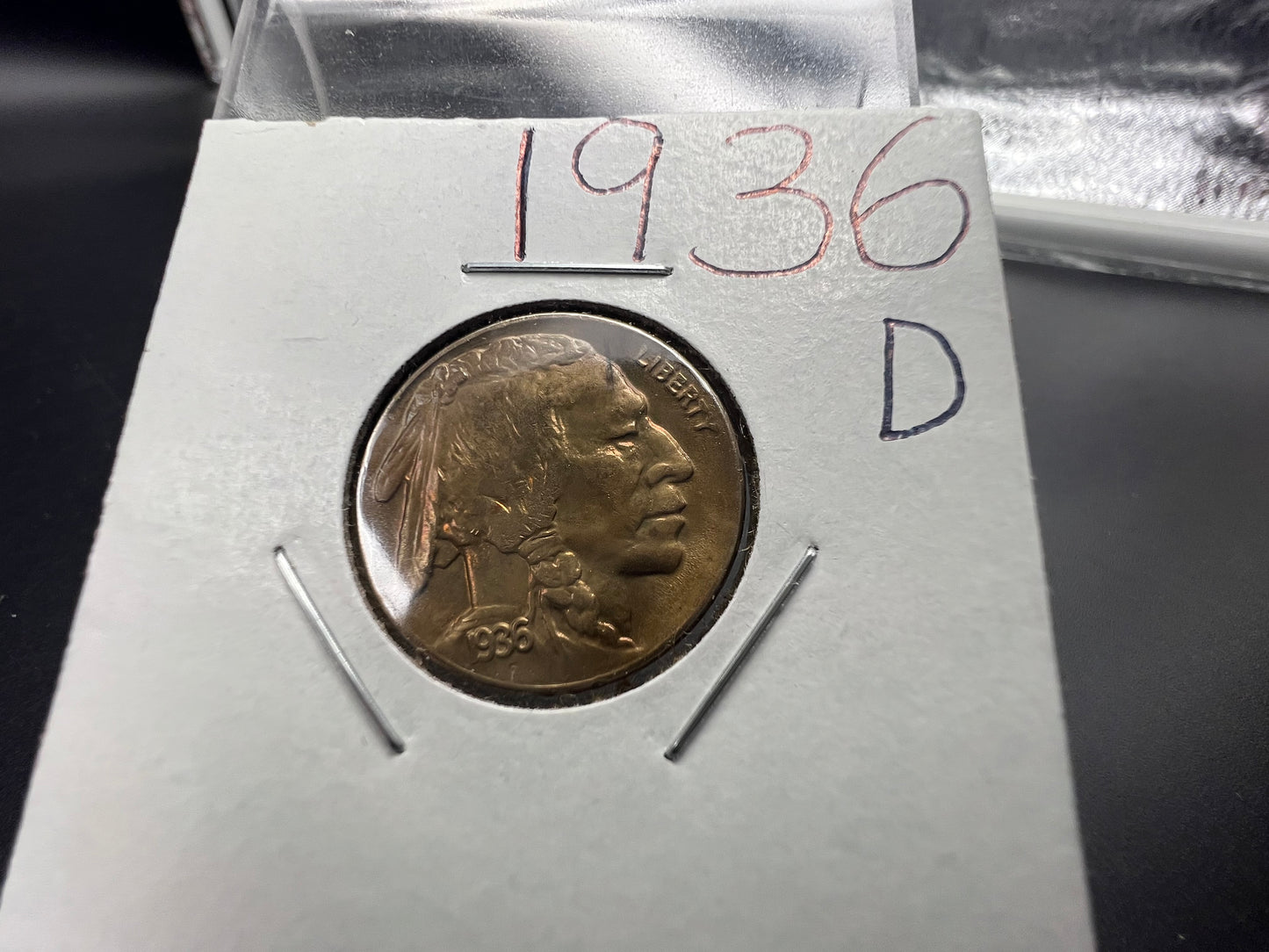 1936 D 5c Buffalo Indian head nickel coin XF / AU Some Toning