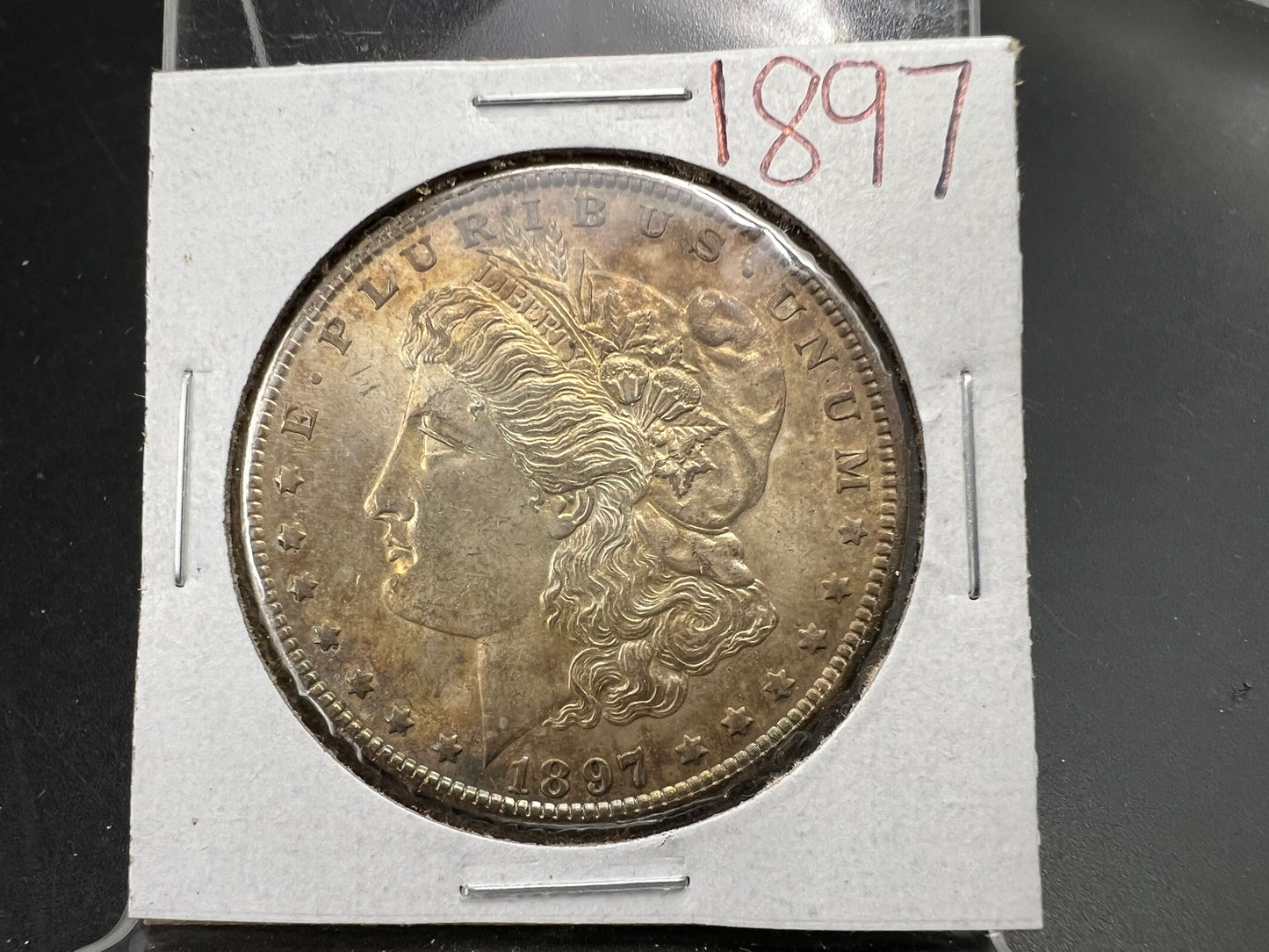 1897 $1 Morgan Silver Dollar Coin AU About UNC Neat Toning Toner