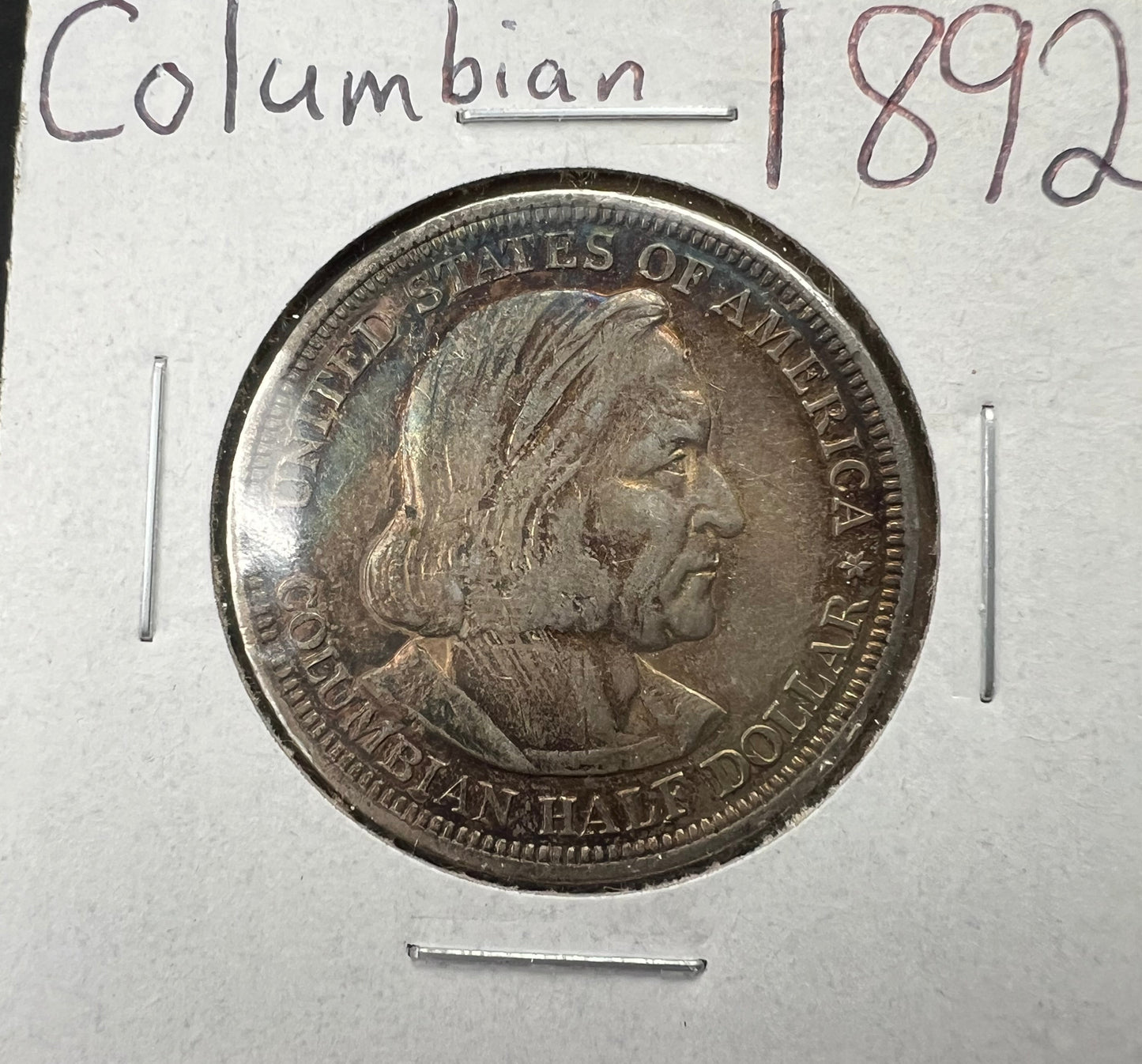 1892 50c Columbian Silver Half Dollar Coin Chicago World's Fair Commemorative Coin Neat Toning VF Very Fine Circ #a