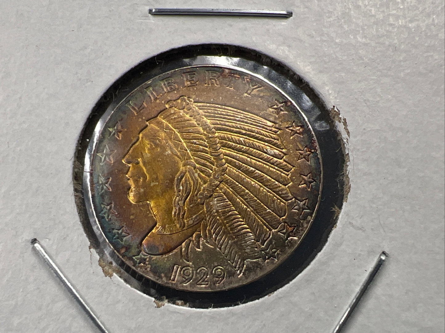 1/10 oz Silver American Recuse Indian / Eagle Tribute Round PQ Rainbow Toning Obverse