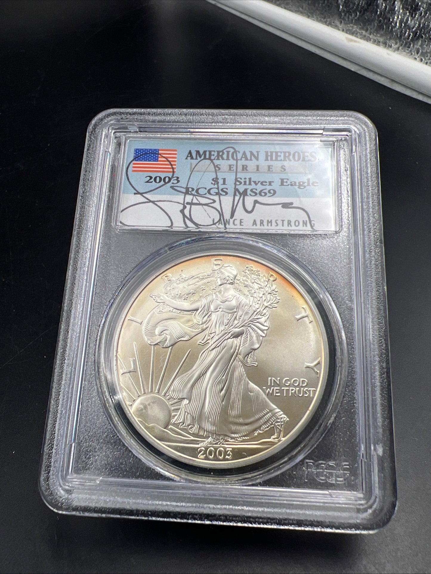 Toner American Heroes Lance Armstrong Signed PCGS 2003 1 Oz American Silver Eagle